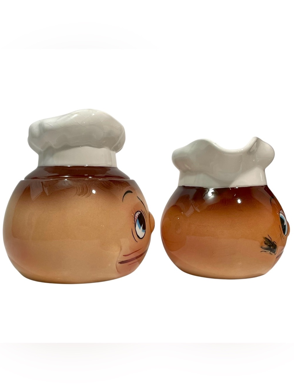 Vintage 1950s Ucagco Chef Creamer and Sugar Set "Oh My, A Fly..." Series Kitschy - Picture 2 of 9